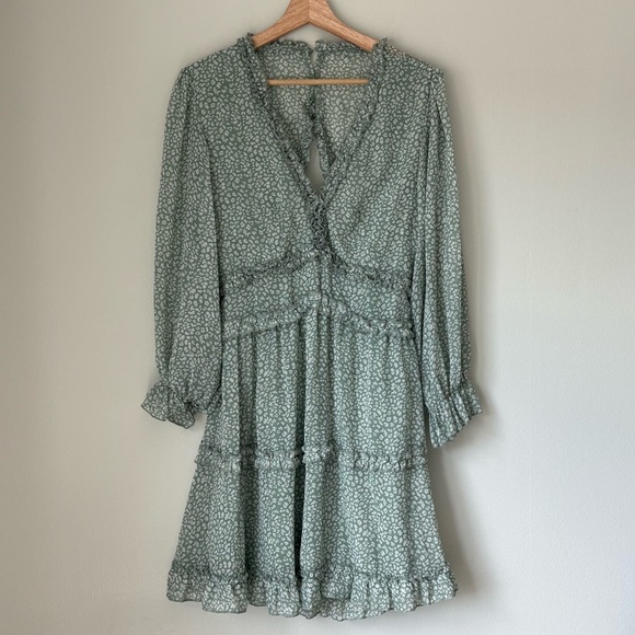 Green Floral Boho Dress with Ruffles and Cutout Back - Picture 1 of 2